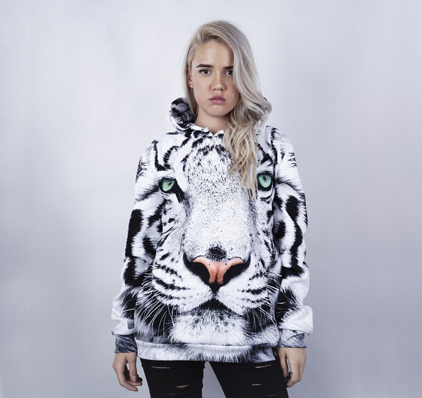 Pullover Hoodie, White Tiger
