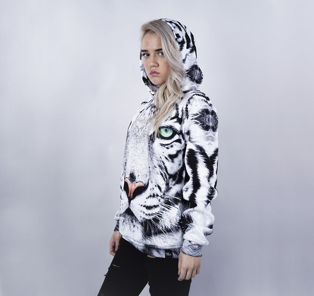 Pullover Hoodie, White Tiger