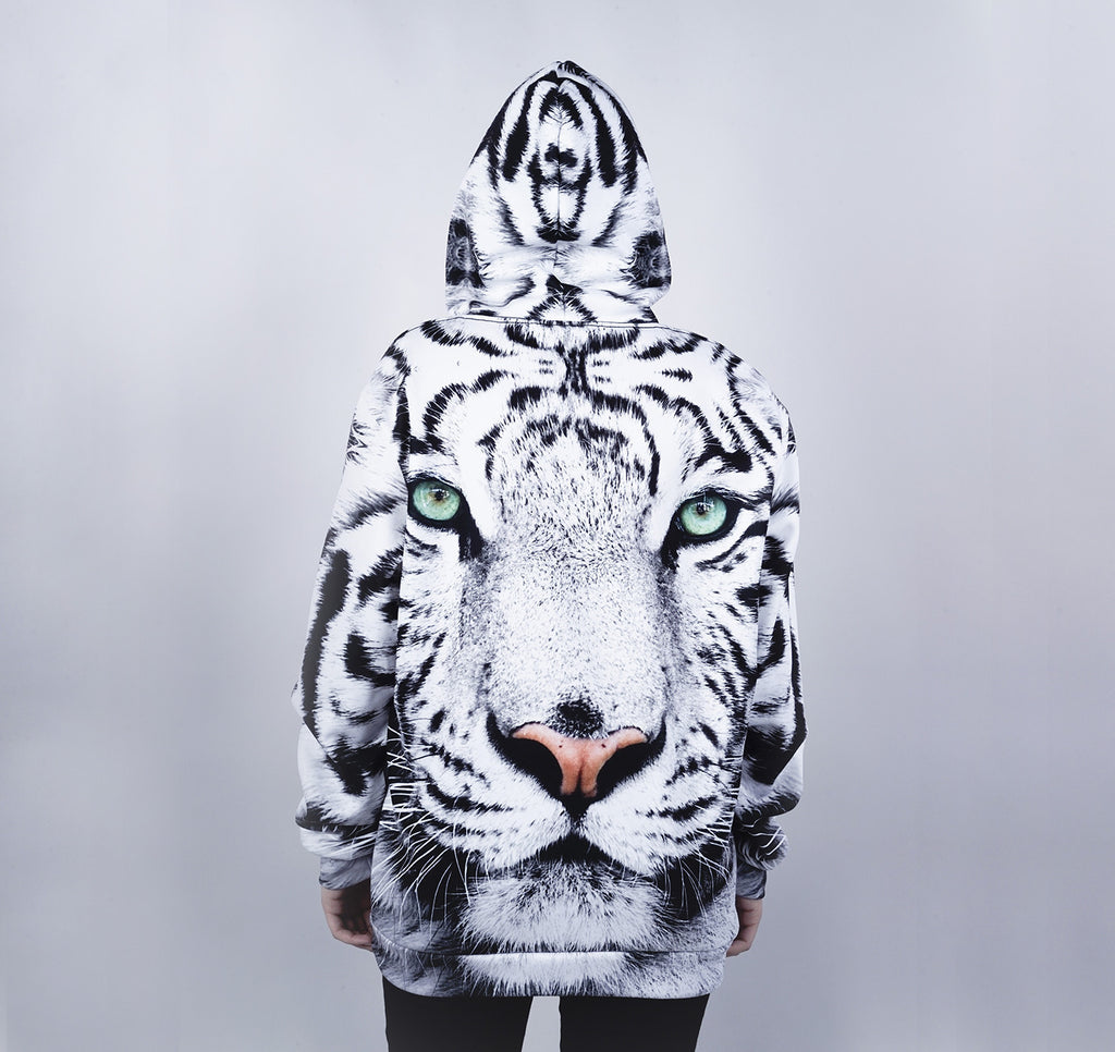 Pullover Hoodie, White Tiger