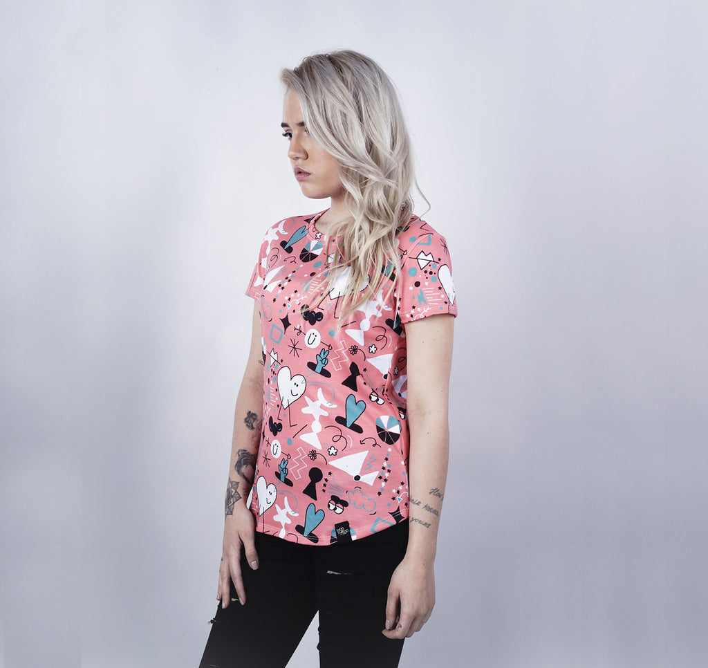 Womens Crew Tee, Paradise Print