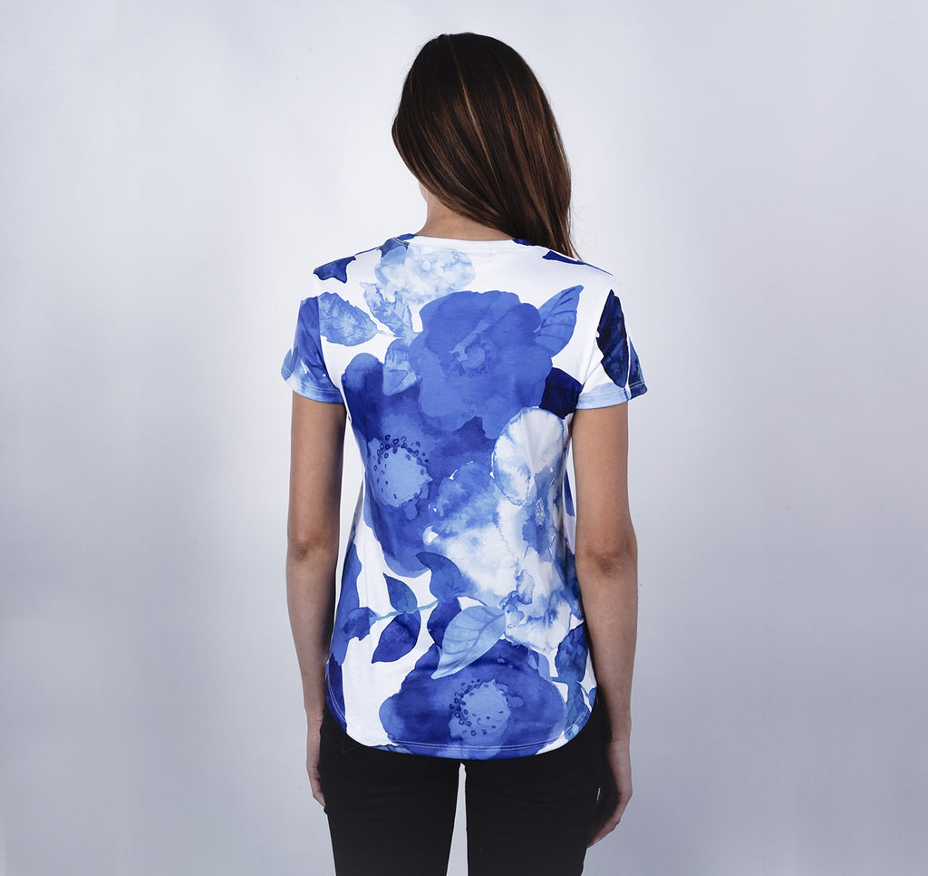 Womens Crew Tee, Blue Floral