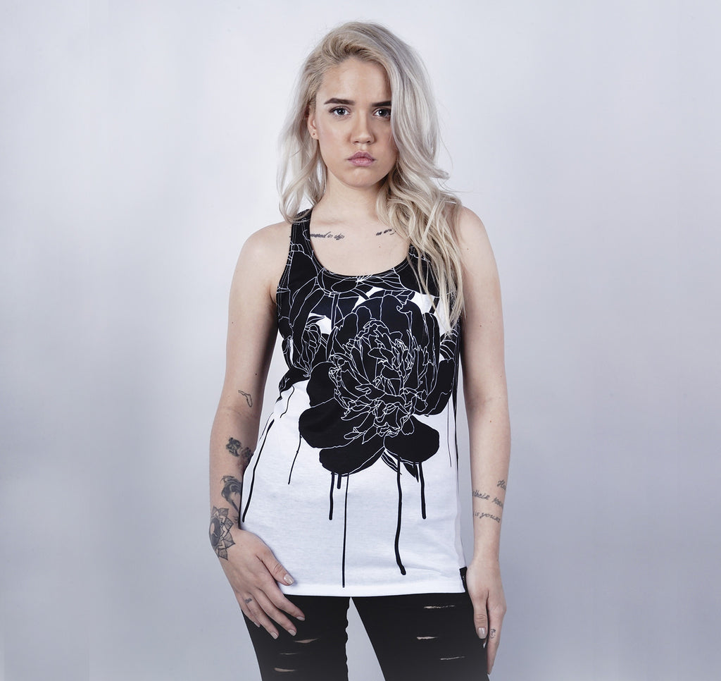Racerback Tank, Black Floral