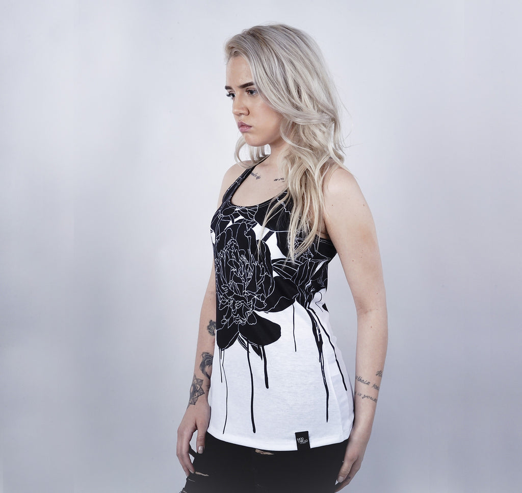 Racerback Tank, Black Floral