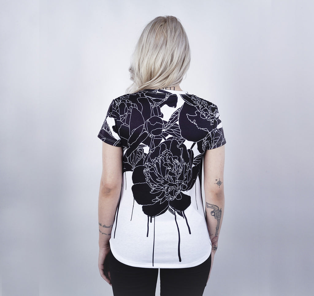 Womens Crew Tee, Black Floral