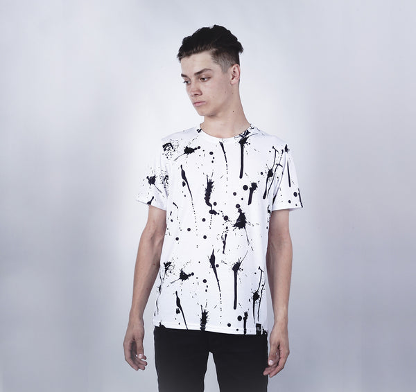 Crew Tee, Black Paint Splatter